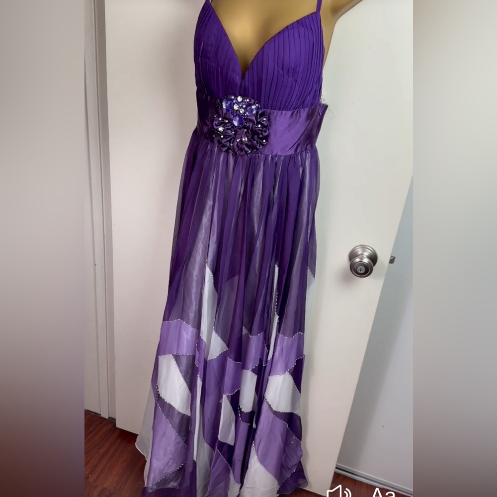 Aspeed Purple & White Beaded Patchwork Vintage? Y2K Jeweled Flower Dress S